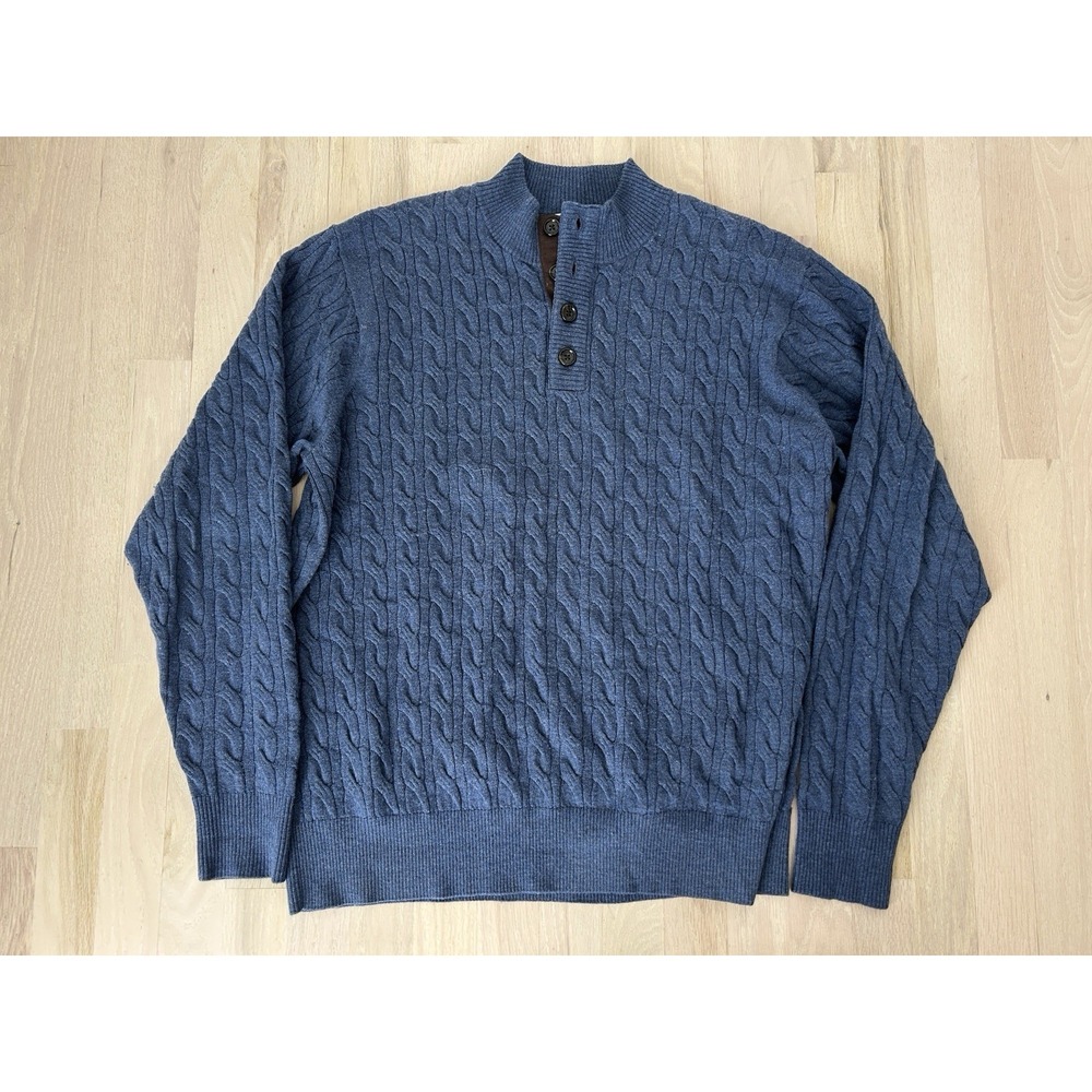 PETER MILLAR Blue Merino Wool 1/4 Button Up Sweater Size Large